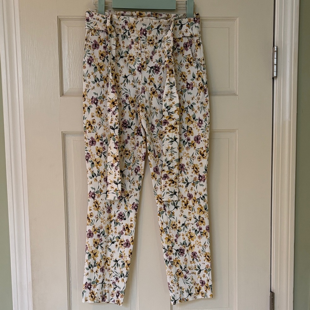 Jules & Leopold Floral Print Pants - White, Purple, Gold